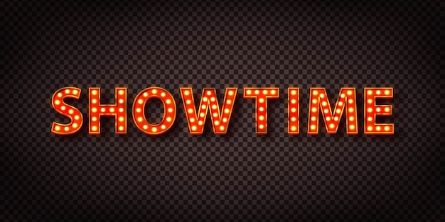 ベクトル showtimeの電灯ランプでリアルな孤立したレトロなマーキーテキスト