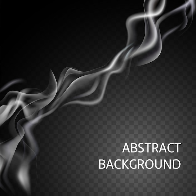 Realistic isolated smoke composition white abstract element on black and transparent background