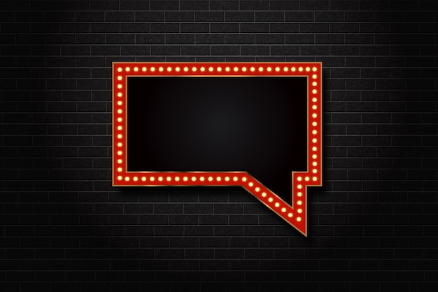 Vector realistic isolated speech bubble retro marquee billboard with electric light lamps.