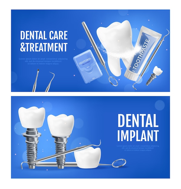 realistic isometric dental care banner set