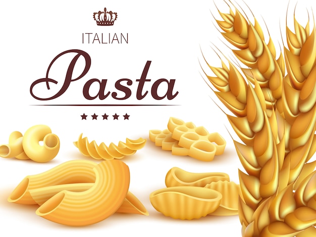 Realistic italian pasta and wheat