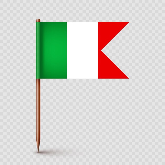 Realistic italian toothpick flag souvenir from italy wooden toothpick with paper flag location mark map pointer blank mockup for advertising and promotions vector illustration