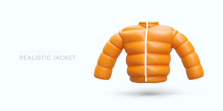 Vector realistic jacket in cartoon style brown puffer jacket vector image on light background with text