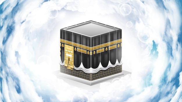 Realistic Kaaba Surrounded by White Clouds Background