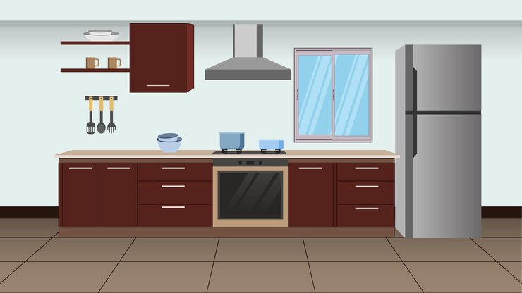 Vector realistic kitchen interior vector illustration