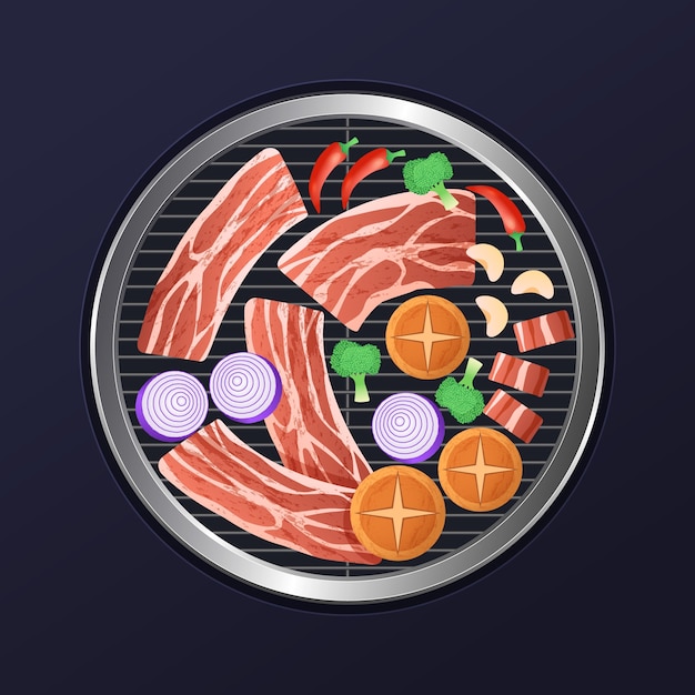 Vector realistic korean bbq illustration