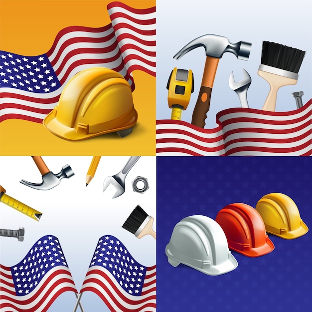 Realistic labor day holiday composition set