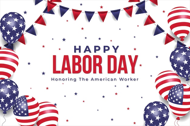 Realistic Labor day sale banner with american balloons flag. Premium Vector