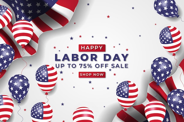 Realistic labor day sale banner with balloons and american flag premium vector