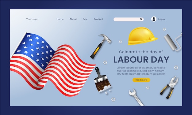 Vector realistic landing page template for labour day celebration