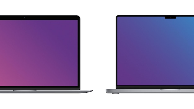 Realistic laptop combination. front view. two isolated gadget models on white background. vector illustration