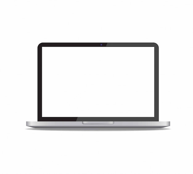 Vector realistic laptop in front view illustration isolated on white background. computer notebook with webcam and empty screen