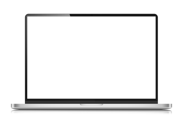 흰색 화면이 있는 현실적인 노트북 모형 빈 화면이 있는 최신 노트북