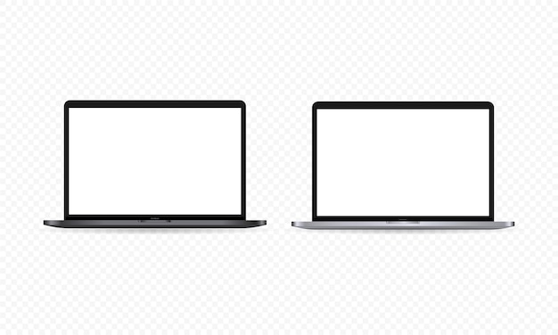 Realistic laptop monitor icon. Notebook display. White blank screen. Dark and light theme. Vector on isolated transparent background. EPS 10.