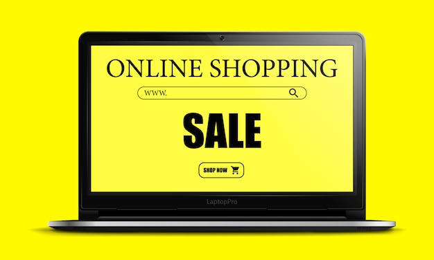 Vettore laptop realistico per lo shopping online