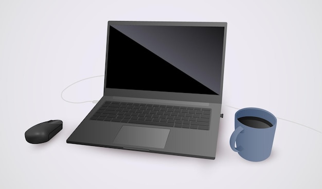 realistic laptop with cup