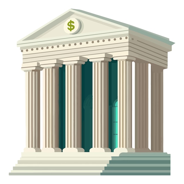 Realistic large bank building in classical style with\
columns