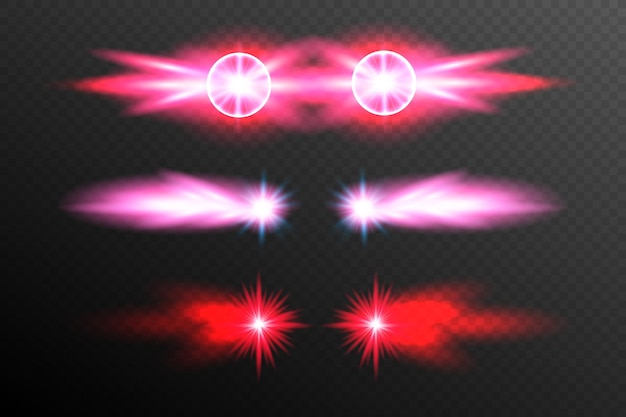 Vector realistic laser red eyes set vector illustration overlays isolated