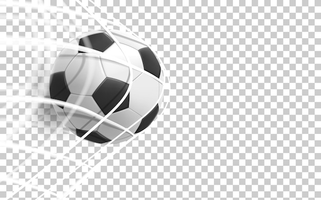 Realistic leather soccer ball in the net isolated on transparent background 3d vector illustration