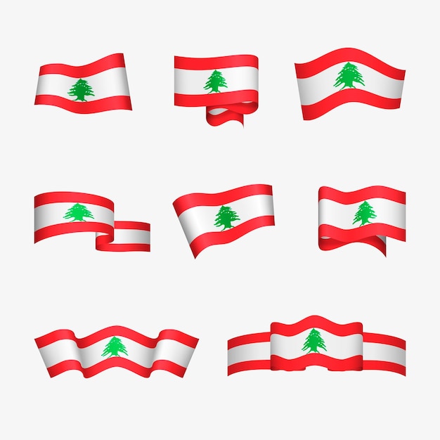 Realistic lebanese flags pack