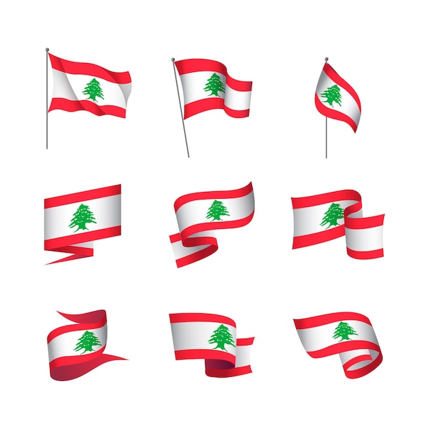 Realistic lebanese flags set