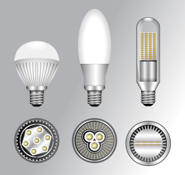 Vector realistic led bulbs various type led bulbs interior light bulbs home interior decoration