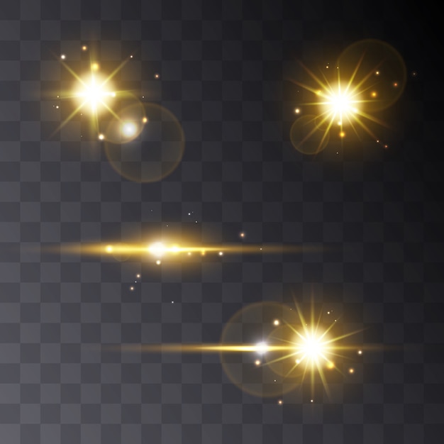 Realistic Lens flare light effect on transperent background. Glowing sunlight effect flash with rays and spotlight.