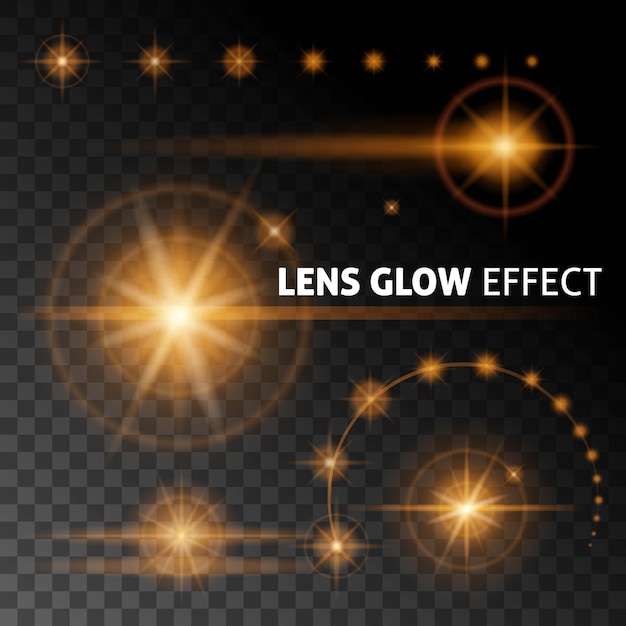 벡터 현실적인 렌즈 플레어 (realistic lens flares) 는 어두운 배경에 노란색과 색의 빛을 아니다.