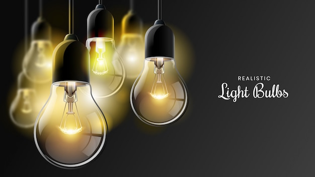 Realistic light bulbs background