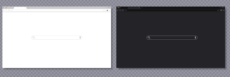 Vector realistic light and dark browser window mockup with search bar for web design and ui ux presentations browser mockup dark and light web design interface search bar template ui ux mockup
