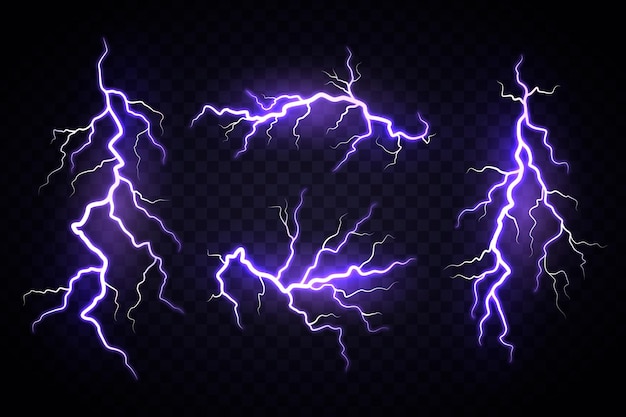 Vector realistic lightning bolts