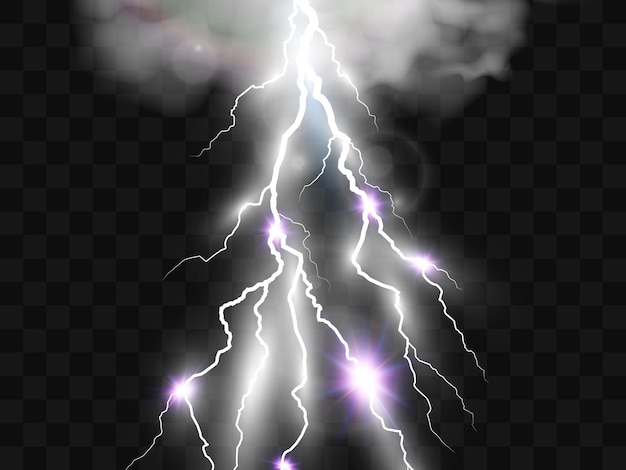 Vector realistic lightning flash of thunder on a transparent background