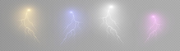 リアルな雷。放電の光の効果。 Web デザインとイラストのライトニング。