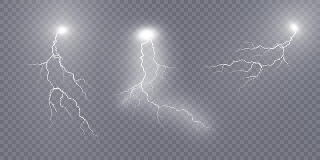 リアルな雷。放電の光の効果。 web デザインとイラストのライトニング。