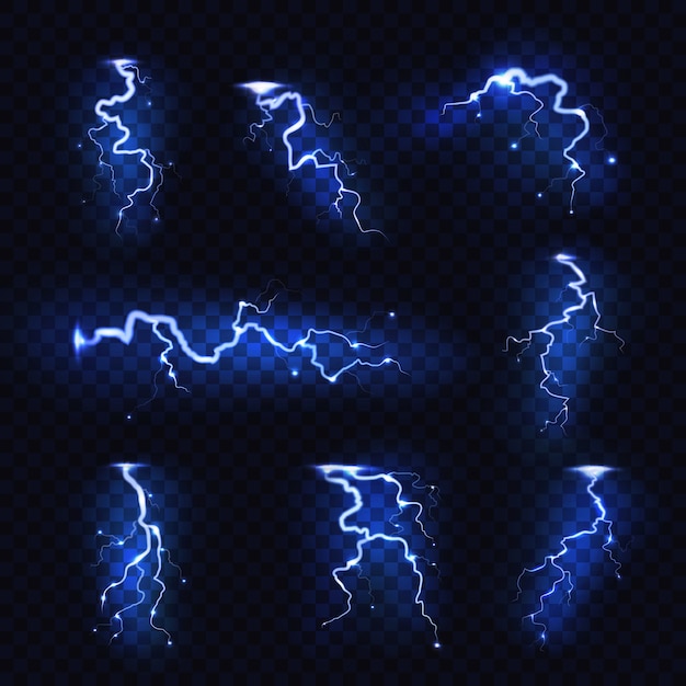 現実的な雷。ブリッツライトニングサンダーライトスパークフラッシュ雷雨。電力エネルギー充電雷ショック