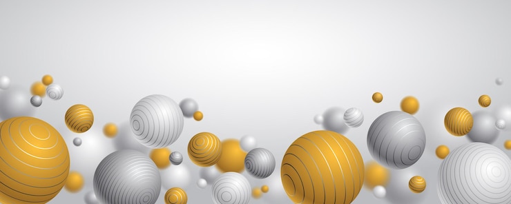 Vector realistic lined spheres vector illustration with blank copy space, abstract background with beautiful balls with lines and depth of field effect, 3d globes design concept art.