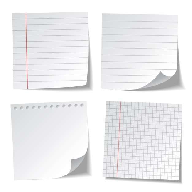 Vector realistic lined sticky notes blank note paper sheets information reminder vector illustration