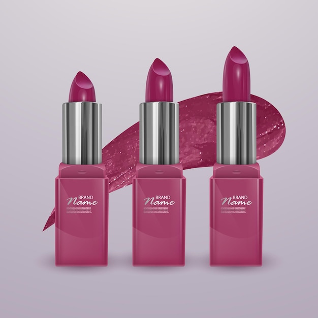 Realistic lipstick of bright cherry color with stroke of lipstick. 3d illustration, trendy cosmetic design