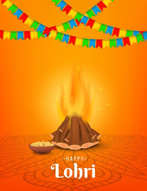 Vector realistic lohri with bonfire