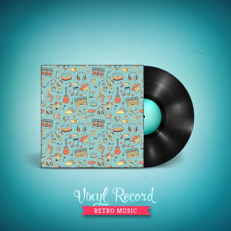 Vector realistic long-playing lp vinyl record. vintage vector vinyl gramophone record 