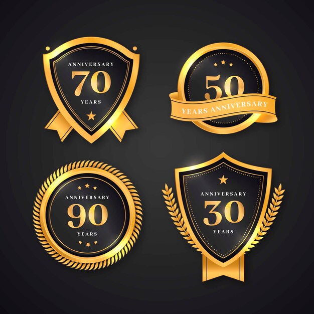 Realistic luxury anniversary labels collection