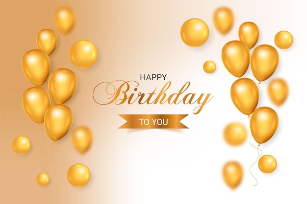 Realistic luxury birthday card with golden balloon