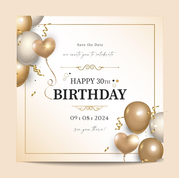 Realistic luxury golden birthday instagram post
