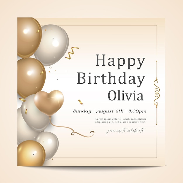 Realistic luxury golden birthday instagram post