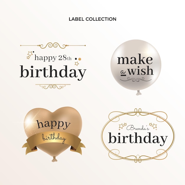 Realistic luxury golden birthday labels