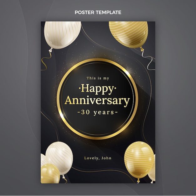 Vector realistic luxury golden birthday poster