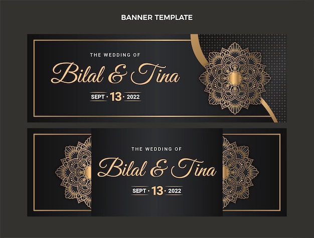 Realistic luxury golden wedding banners