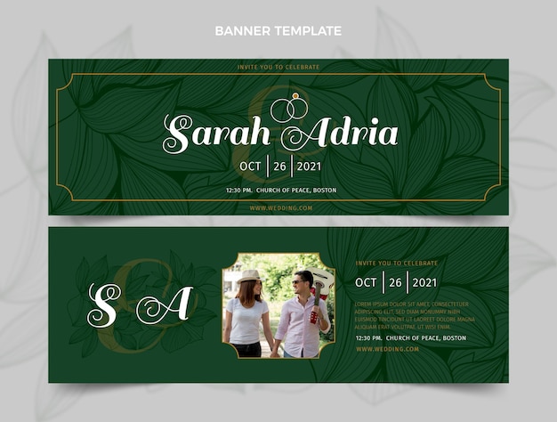 Realistic luxury golden wedding horizontal banners