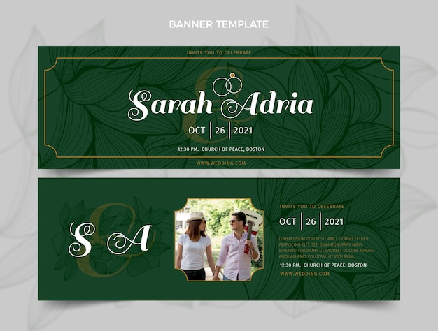 Vector realistic luxury golden wedding horizontal banners