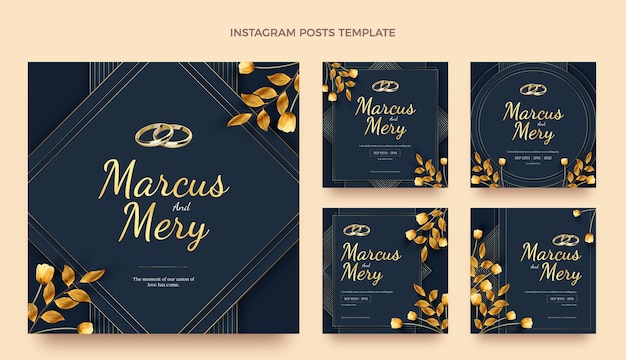 Vector realistic luxury golden wedding ig post